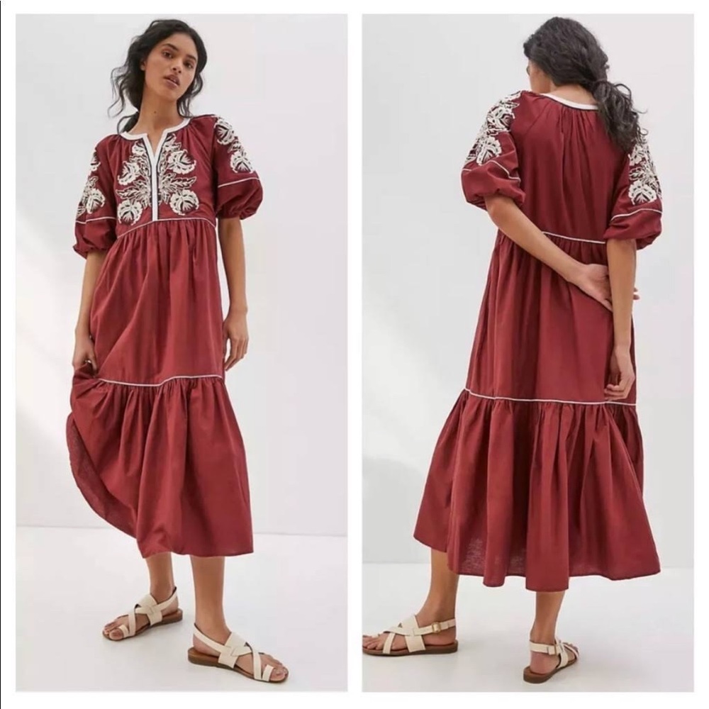 Gretel Embroidered Maxi Dress Burgundy